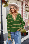 Striped Johnny Collar Sweater - DAVERRI FASHIONS
