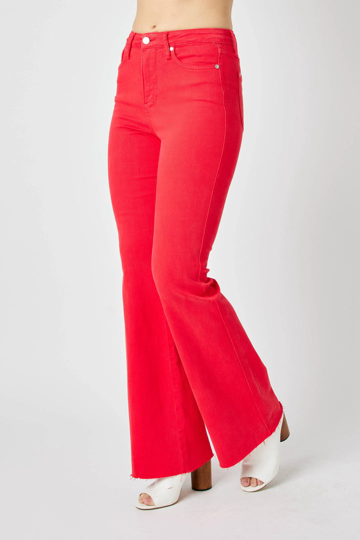 Judy Blue Full Size Hw Tummy Control Garment Dyed Flare Jeans Plus Size Jeans