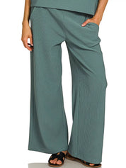 Zenana Ribbed Round Neck Tee & Pants Set | Daverri Fashions