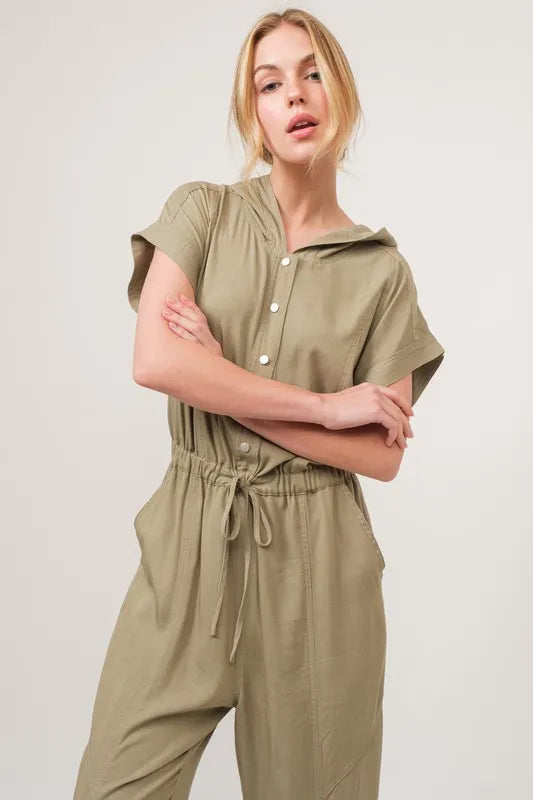 And The Why Washed Short Sleeve Hooded Jumpsuit Jumpsuits