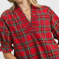 Umgee Plaid Smocked V-Neck Flannel Top