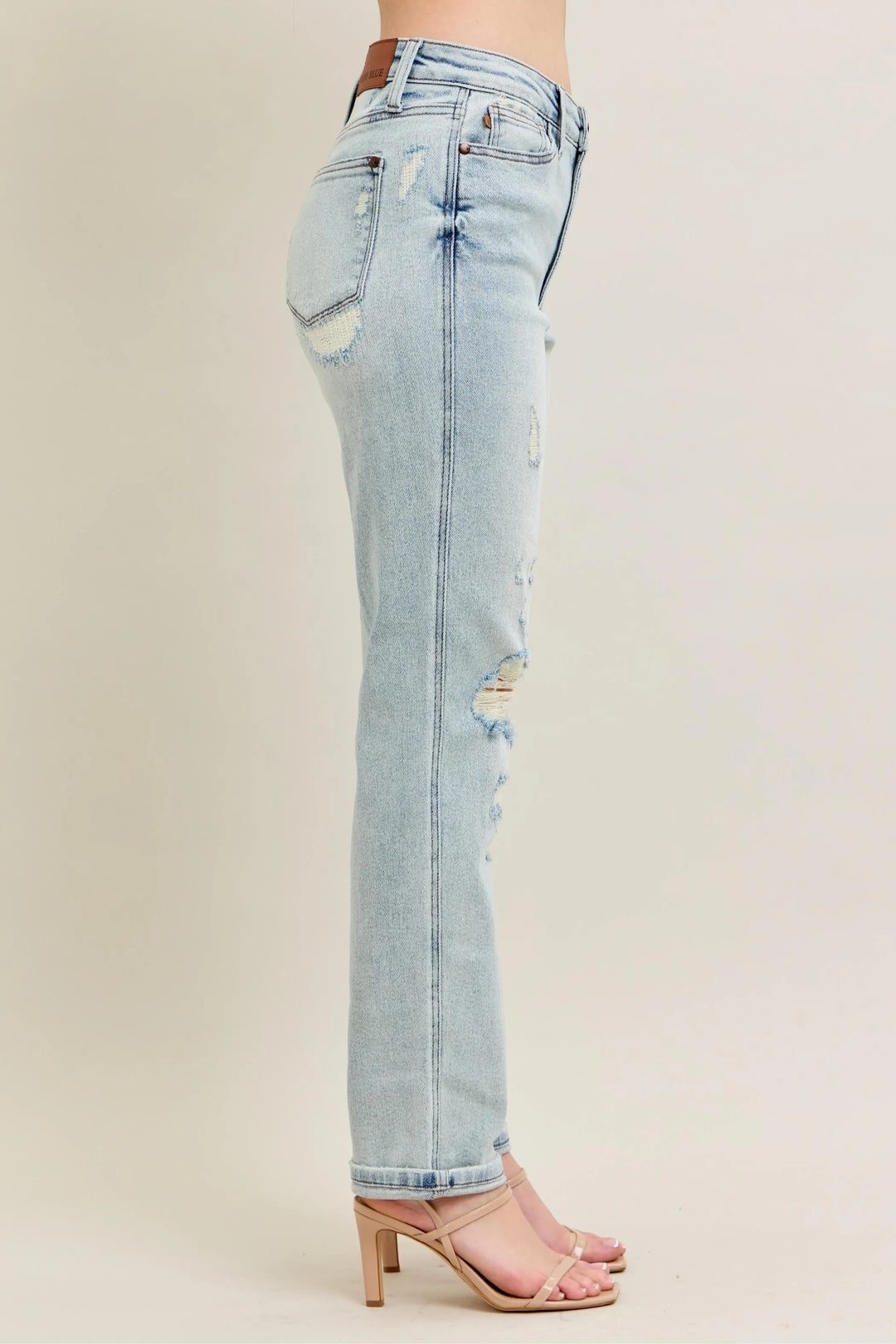 Judy Blue Full Size Mr Repair Stitch Detail Destroy Single Cuff Bf Jeans Plus Size | Jeans Daverri Fashions