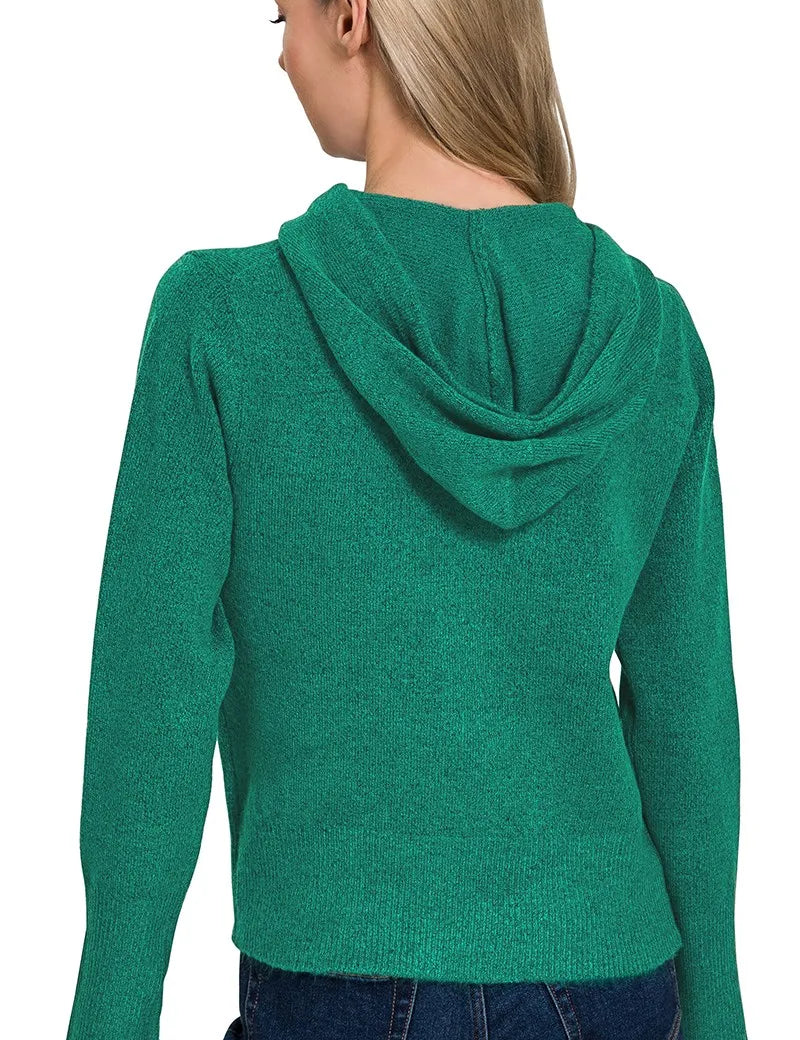 Zenana Drawstring Zip Up Hooded Cardigan Green | Cardigans Daverri Fashions