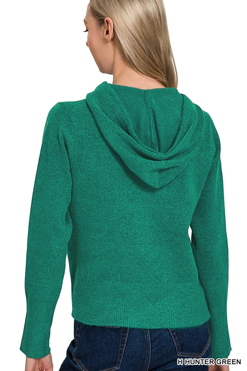 Zenana Drawstring Zip Up Hooded Cardigan Cardigans