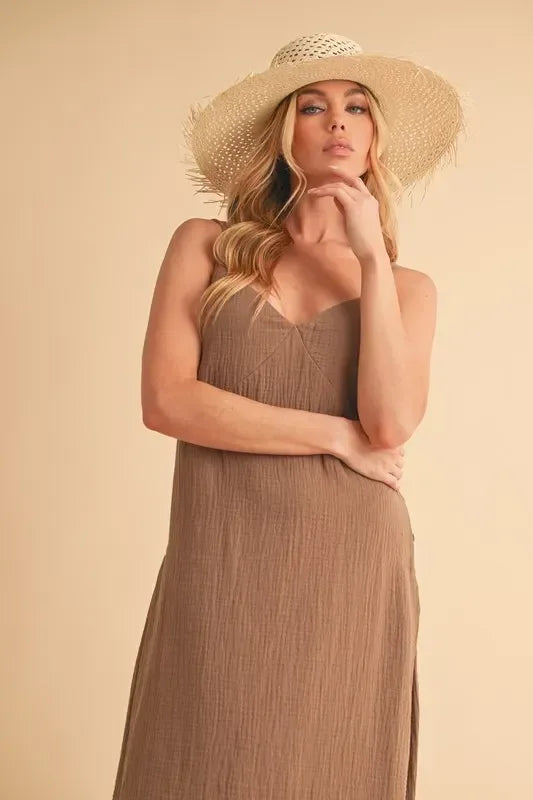 Aemi+Co Side Button Midi Cami Dress - DAVERRI FASHIONS