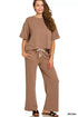 Zenana Raised Rib Short Sleeve Tee & Pants Set - DAVERRI FASHIONS