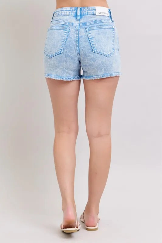 Judy Blue Mid Rise Garment Dyed Denim Shorts Shorts