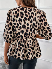 Tied Leopard Round Neck Half Sleeve Blouse | Blouses Daverri Fashions