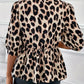 Tied Leopard Round Neck Half Sleeve Blouse - DAVERRI FASHIONS