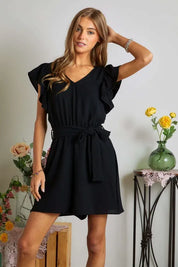 ADORA Ruffle Sleeves Romper with Pockets | Rompers Daverri Fashions