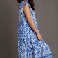 Umgee Full Size Two Tone Border Print Ruffle Cap Sleeve Midi Dress Plus Size Mid Dresses