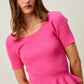 Vibrant pink SO ME ribbed knit short sleeve peplum sweater top
