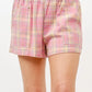 And The Why Plaid Print Smocked Detail Casual Shorts PINK S