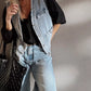 Light-wash frayed edge flap pockets denim vest jacket