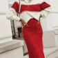Two-Tone Ribbed Knit Top and Skirt Sweater Set - DAVERRI FASHIONS