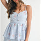 MABLE Stripe Embroidered Peplum Cami and Shorts Set Shorts Sets