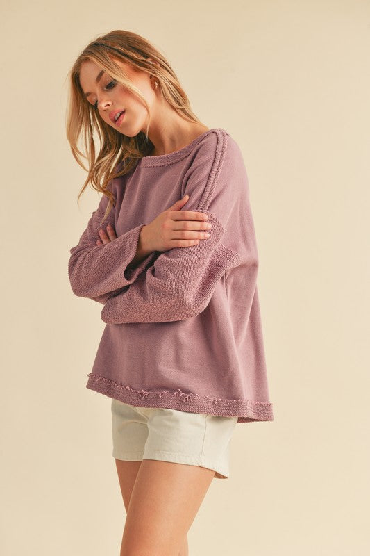 Aemi + Co Frayed Edge Round Neck Sweatshirt Sweatshirts