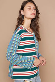 POL Color Block Striped Round Neck Long Sleeve T-Shirt | T-Shirts Daverri Fashions