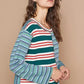POL Color Block Striped Round Neck Long Sleeve T-Shirt - DAVERRI FASHIONS