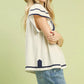 Umgee linen ruffle sleeve top in cream with navy nautical trim