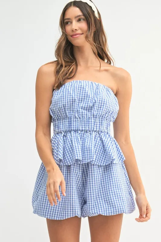 MABLE Gingham Tube Top and Shorts Set