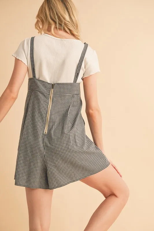 Aemi+Co Plaid Square Neck Romper