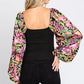ODDI Full Size Floral Balloon Sleeve Blouse - DAVERRI FASHIONS