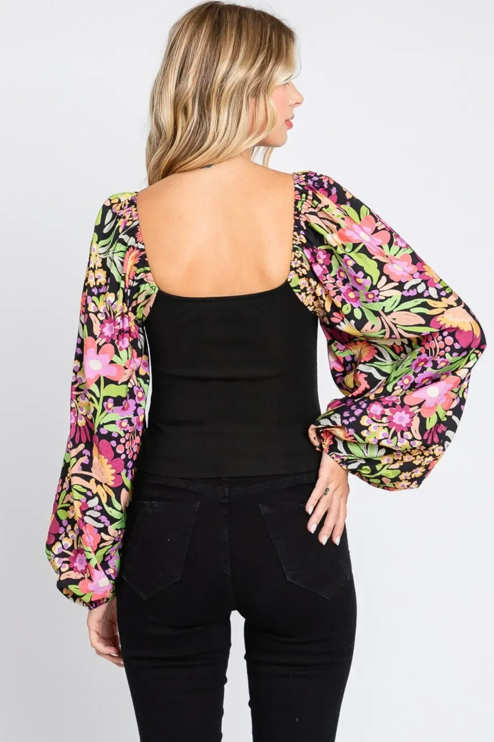 ODDI Full Size Floral Balloon Sleeve Blouse - DAVERRI FASHIONS