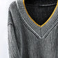 Striped V-Neck Long Sleeve Sweater - DAVERRI FASHIONS