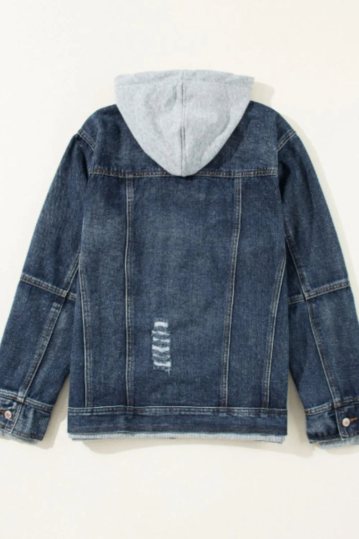 Faux Two-Piece Hooded Zip-Up Denim Jacket | Denim Jackets Daverri Fashions