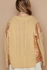 POL Quilting Patch Button Up Cable Knit Jacket Camel Multi | Jackets Daverri Fashions