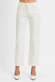 CREAM RISEN Full Size Tummy Control Mid Rise Ankle Straight Jeans Plus Size | Daverri Fashions