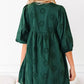 Embroidered Eyelet Pattern 3/4 Puffy Sleeve Swing Mini Dress - DAVERRI FASHIONS