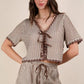 VERY J Wave Trim Detail Knit Top & Shorts Set Taupe M Outfit Sets