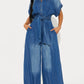 Daverri Fashions blue button-front wide-leg denim jumpsuit