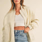 MABLE Back Ruched Utiltiy Bomber Jacket Ecru
