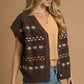 Umgee Button-Down Knit Vest with Floral Pattern - DAVERRI FASHIONS