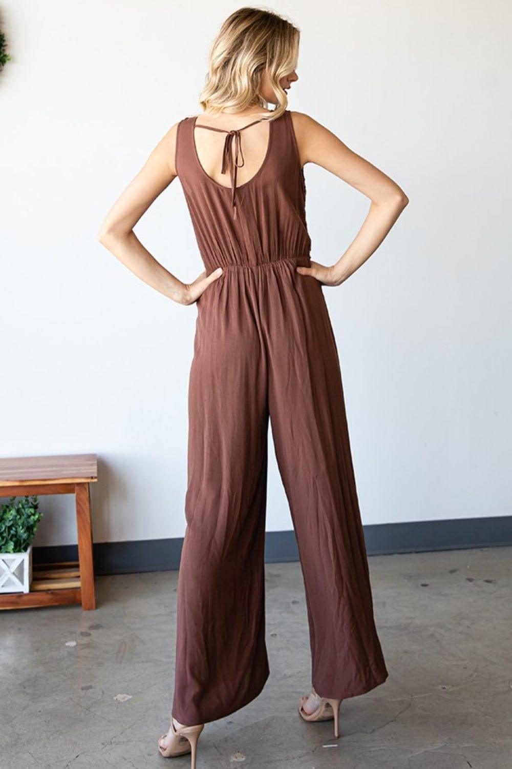 Tie Back Sleeveless Wide Leg Jumpsuit Jumpsuits