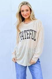 And The Why GRATEFUL Long Sleeve Knit Top | Tops Daverri Fashions