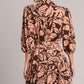 Umgee Two Tone Floral Print Puff Sleeve Tie Waist Dress Mini Dresses