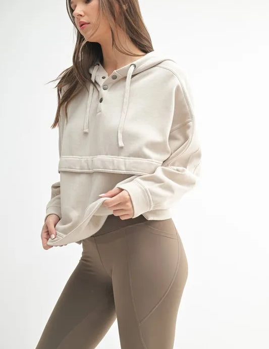 NATURAL L MONO B Drift Burnout Fleece Snap Hoodie | Daverri Fashions