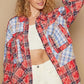 POL Plaid Patchwork Long Sleeve Shirt with Raw Edge Detail Shirts