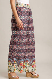 Umgee Full Size Mixed Print Elastic Waistband Pants Plus Size | Pants Daverri Fashions