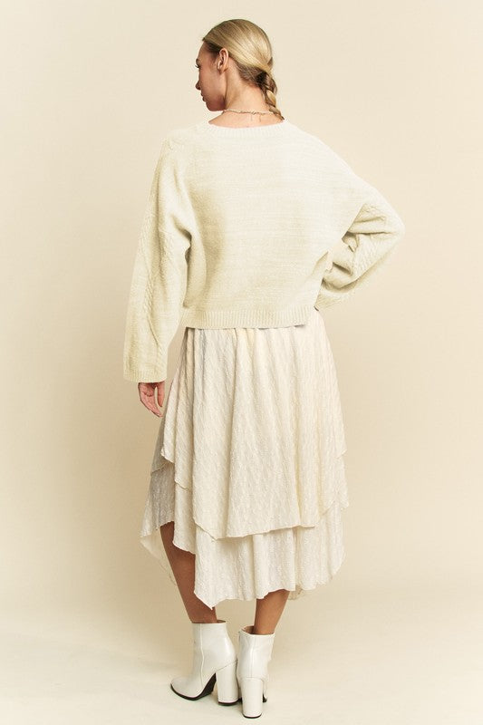 Davi & Dani Diamond Cable Pattern Drop Shoulder Sweater