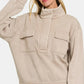 Zenana Acid Washed Half Snap Fleece Sweatshirt Ash Mocha - DAVERRI FASHIONS