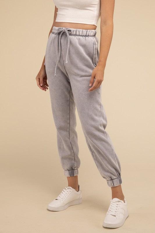 Acid Wash Fleece Sweatpants with Pockets SLEET L Lounge Pants