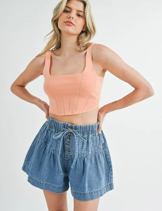 MABLE Corset Design Detail Crop Knit Top | Outfit Sets Daverri Fashions