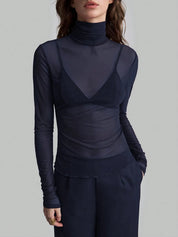Navy Blue Turtleneck Long Sleeve Top | Tops Daverri Fashions
