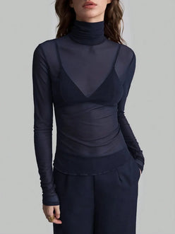 Turtleneck Long Sleeve Top - DAVERRI FASHIONS