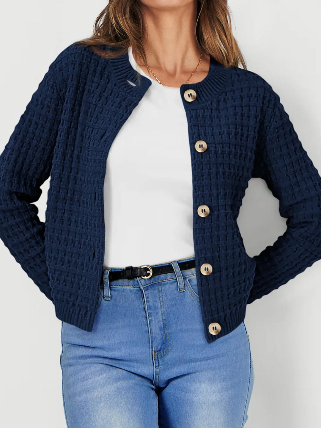 Textured Knit Button-Front Cardigan | Cardigans Daverri Fashions